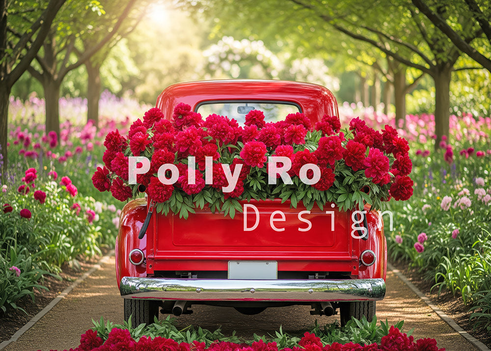 Avezano Red Truck Peony Photography Backdrop Designed By Polly Ro Design