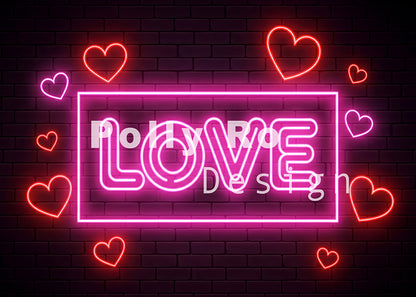 Avezano Neon Love Heart Brick Wall Photography Backdrop Designed By Polly Ro Design