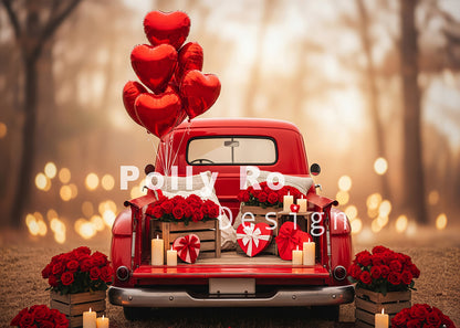 Avezano Red Truck Heart Balloon Valentine's Photography Backdrop Designed By Polly Ro Design