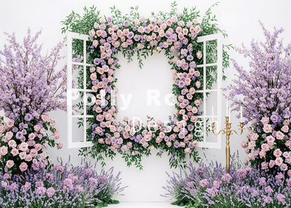 Avezano Purple Floral Window Photography Backdrop Designed By Polly Ro Design