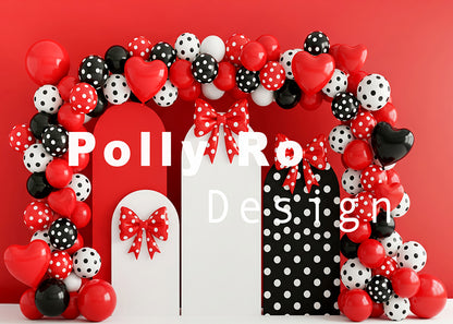 Avezano Red Black Polka Dot Balloon Valentine's Photography Backdrop Designed By Polly Ro Design