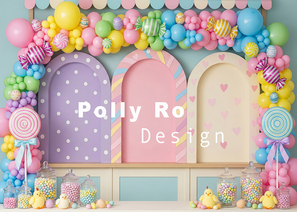 Avezano Easter Candy Balloon Arch Photography Backdrop Designed By Polly Ro Design