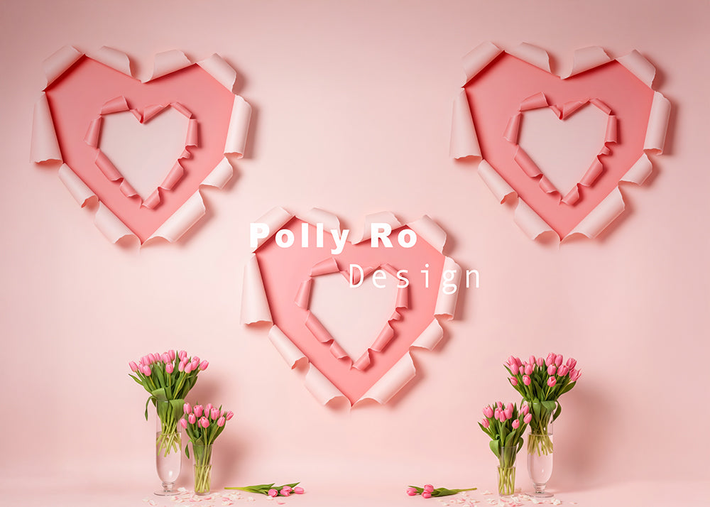 Avezano Pink Heart Paper Art Valentine's Photography Backdrop Designed By Polly Ro Design