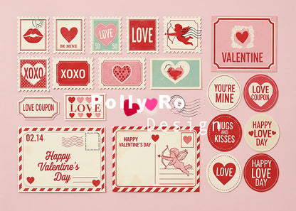 Avezano Vintage Valentine's Stamps Photography Backdrop Designed By Polly Ro Design