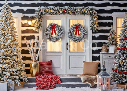 Avezano Snowy Cabin Christmas Wreath Backdrop Designed By Danyelle Pinnington