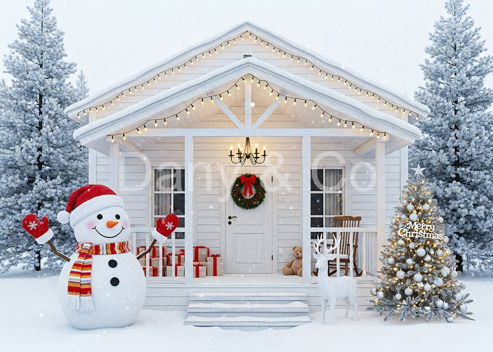 Avezano Snowman White Cabin Christmas Backdrop Designed By Danyelle Pinnington