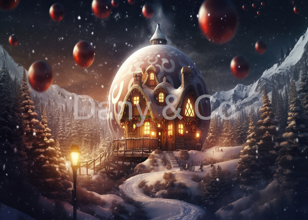Avezano Christmas Ornament House Snowy Mountain Backdrop Designed By Danyelle Pinnington