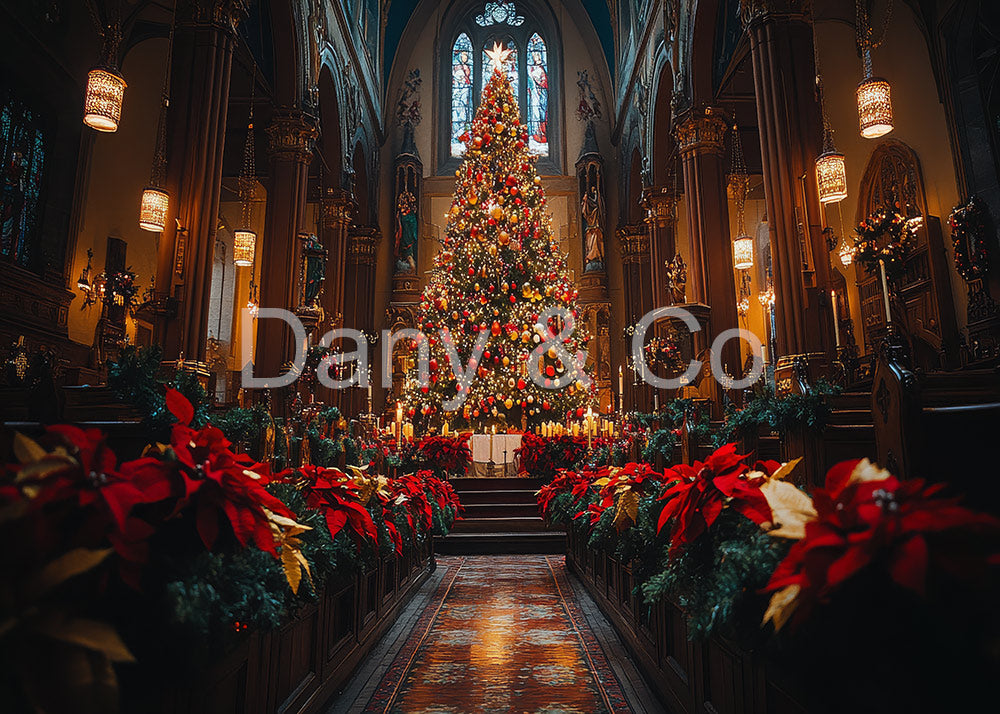 Avezano Church Interior Christmas Tree Poinsettia  Backdrop Designed By Danyelle Pinnington