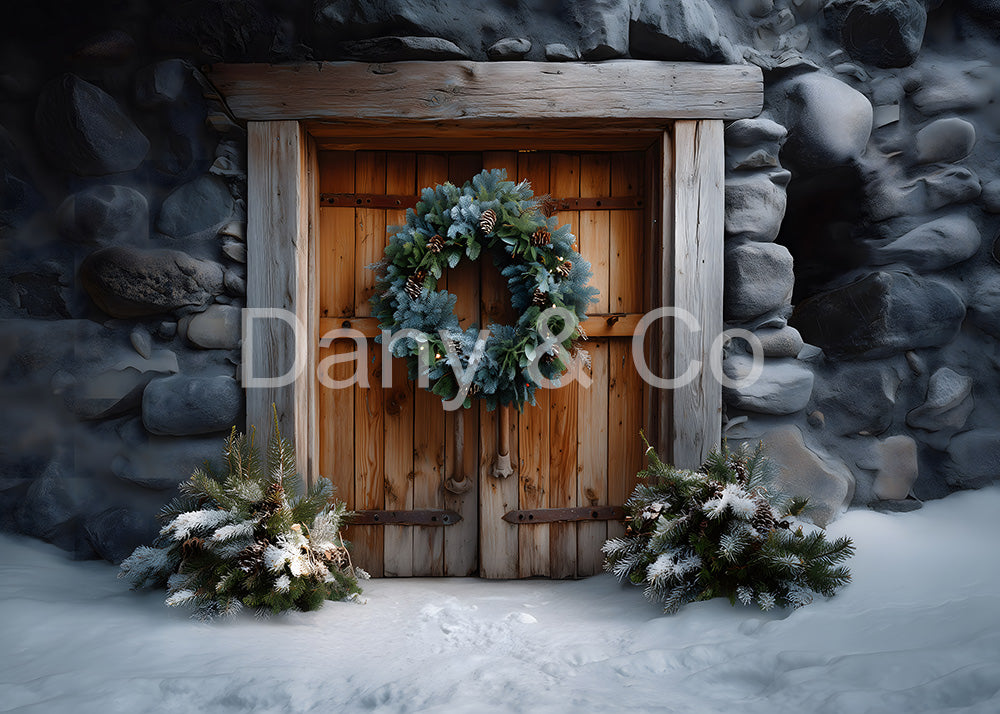 Avezano Stone Cave Wooden Door Christmas Wreath Backdrop Designed By Danyelle Pinnington