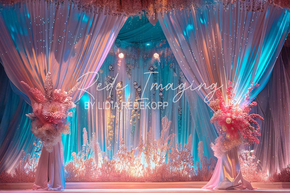 Avezano Pastel Blue Pink Curtain Floral Stage Photography Backdrop Designed By Lidia Redekopp