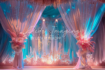 Avezano Pastel Blue Pink Curtain Floral Stage Photography Backdrop Designed By Lidia Redekopp