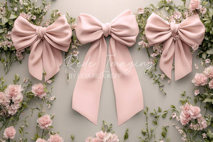 Avezano Soft Pink Bow Floral Wall Photography Backdrop Designed By Lidia Redekopp