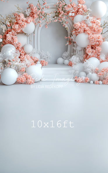 Avezano Peach Floral Balloon Arch Stage Photography Backdrop Designed By Lidia Redekopp