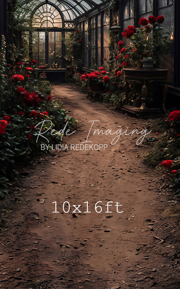 Avezano Dark Greenhouse Red Rose Garden Photography Backdrop Designed By Lidia Redekopp