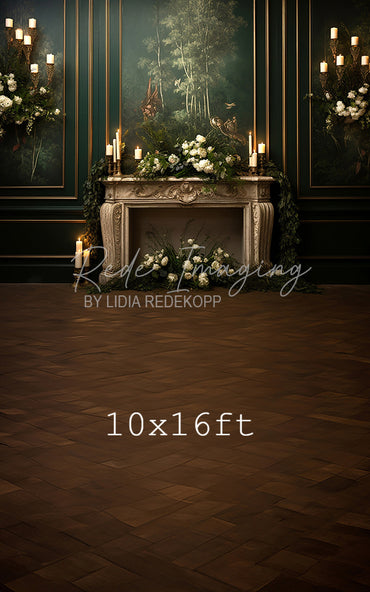 Avezano Dark Green Wall Fireplace Candle Floral Photography Backdrop Designed By Lidia Redekopp