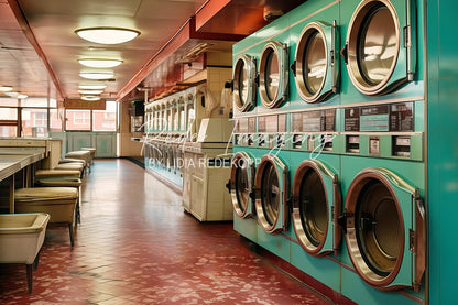 Avezano Retro Teal Laundromat Machine Photography Backdrop Designed By Lidia Redekopp
