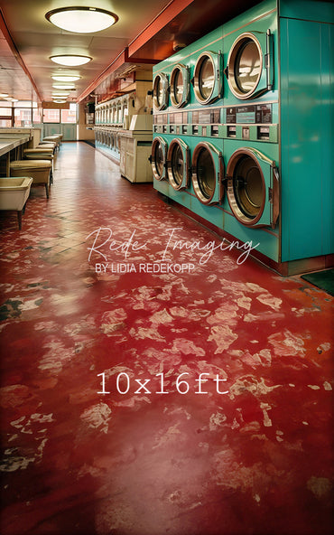 Avezano Retro Teal Laundromat Machine Photography Backdrop Designed By Lidia Redekopp