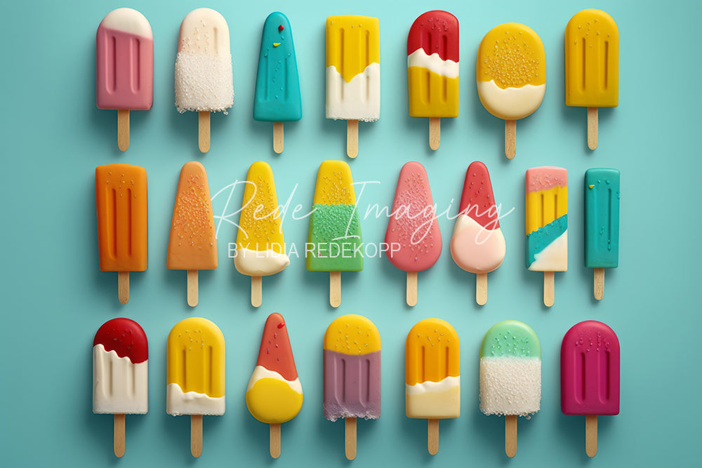 Avezano Colorful Popsicle Pattern Turquoise Photography Backdrop Desig