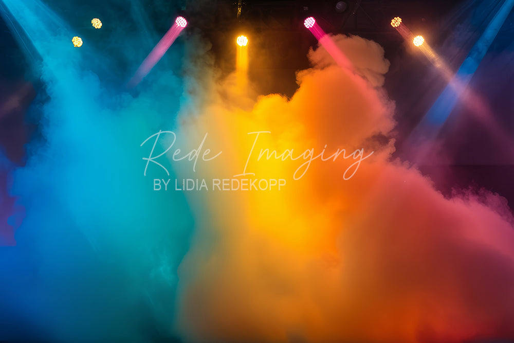 Avezano Neon Light Rainbow Smoke Stage Photography Backdrop Designed By Lidia Redekopp