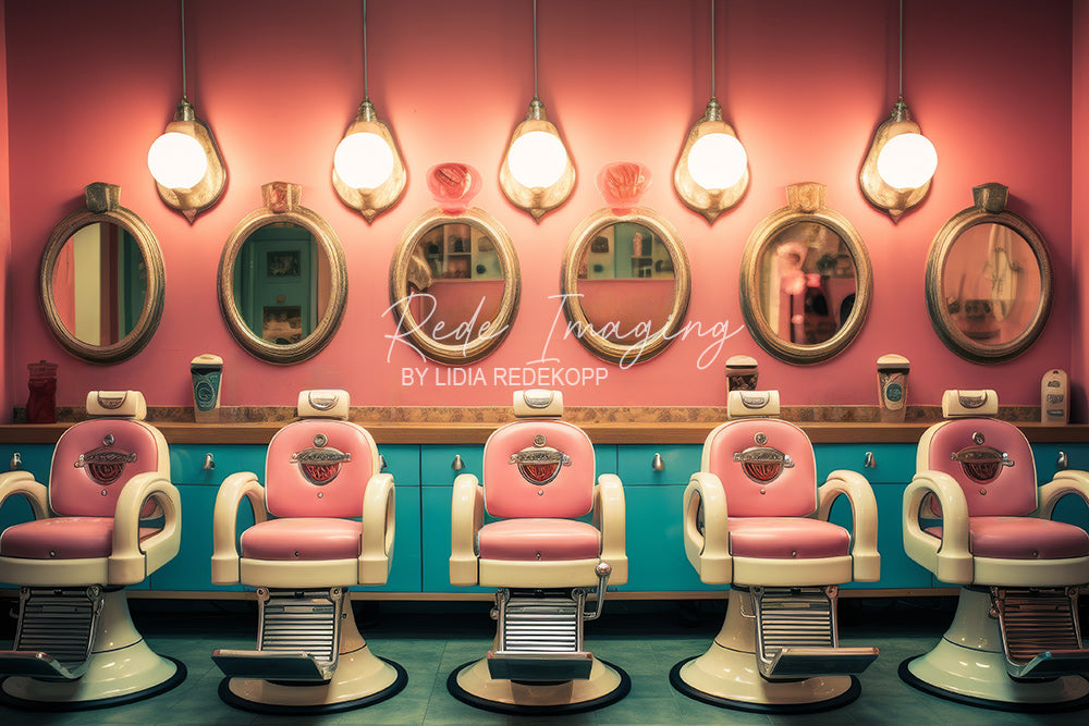 Avezano Pink Turquoise Vintage Barber Shop Photography Backdrop Designed By Lidia Redekopp