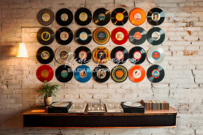 Avezano Colorful Vinyl Record Brick Wall  Photography Backdrop Designed By Lidia Redekopp
