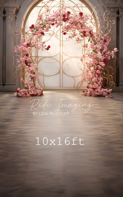 Avezano Gold Curved Arch Pink Rose Wedding Photography Backdrop Designed By Lidia Redekopp