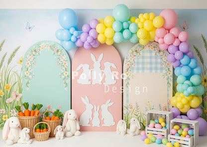 Avezano Pastel Balloon Arch Bunny Carrot Easter Photography Backdrop Designed By Polly Ro Design