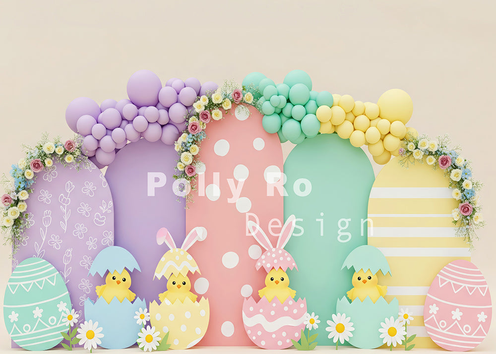 Avezano Easter Chick Egg Shape Balloon Floral Photography Backdrop Designed By Polly Ro Design