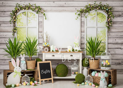 Avezano Rustic Window Easter Bunny Moss Ball Photography Backdrop Designed By Polly Ro Design