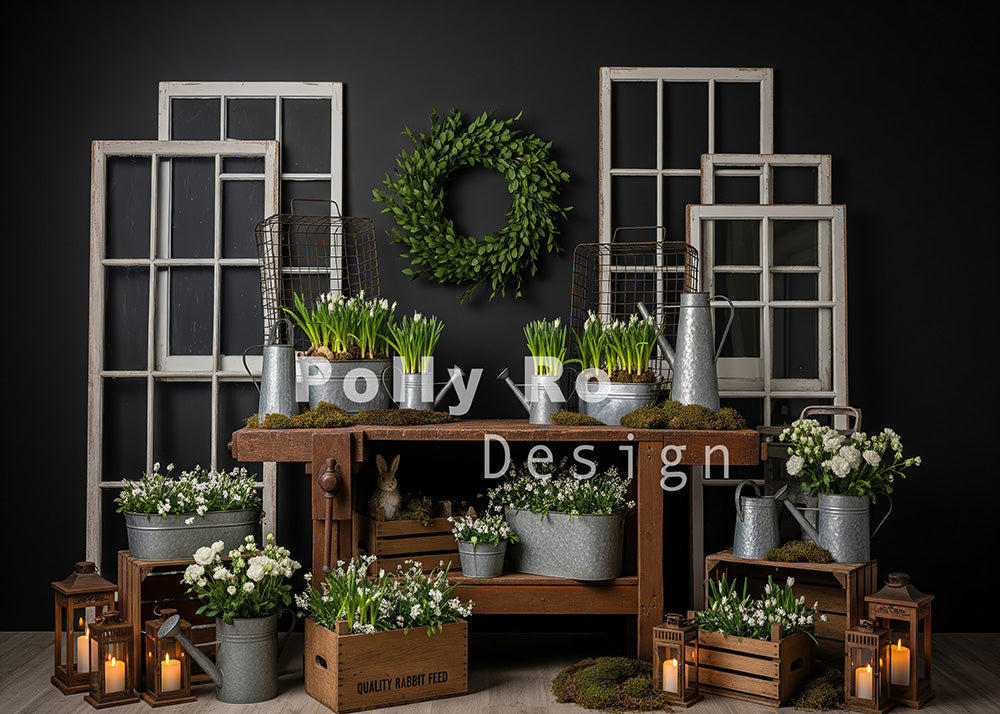 Avezano Dark Wall Rustic Window Rabbit Feed Flower Photography Backdrop Designed By Polly Ro Design