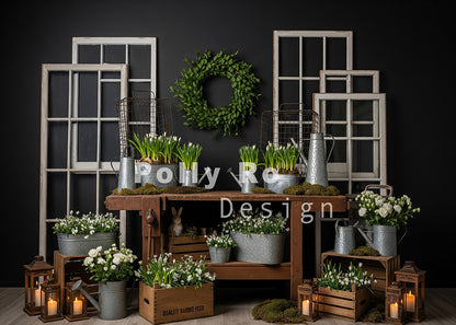 Avezano Dark Wall Rustic Window Rabbit Feed Flower Photography Backdrop Designed By Polly Ro Design
