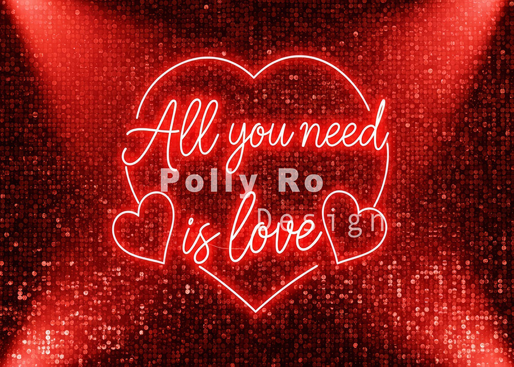 Avezano Red Sequin Neon Heart All You Need Is Love Photography Backdrop Designed By Polly Ro Design