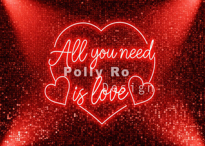 Avezano Red Sequin Neon Heart All You Need Is Love Photography Backdrop Designed By Polly Ro Design