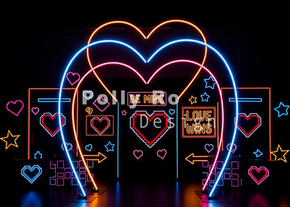 Avezano Neon Heart BE MINE Pixel Love Wins Photography Backdrop Designed By Polly Ro Design