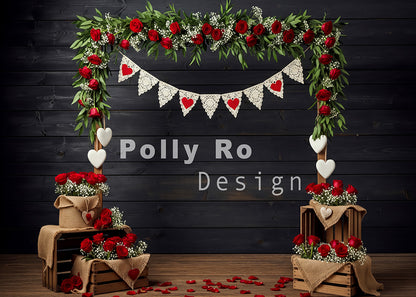 Avezano Red Rose Arch Lace Heart Rustic Wood Photography Backdrop Designed By Polly Ro Design