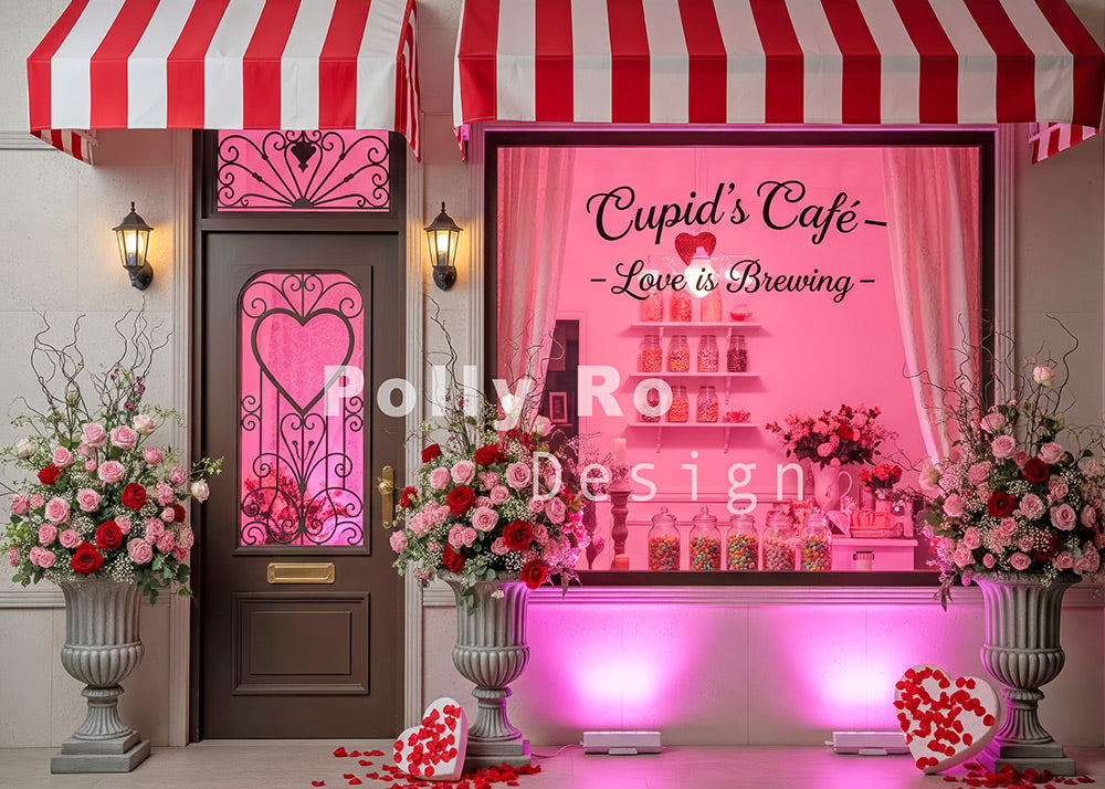 Avezano Cupid's Cafe Pink Window Heart Door Photography Backdrop Designed By Polly Ro Design