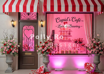 Avezano Cupid's Cafe Pink Window Heart Door Photography Backdrop Designed By Polly Ro Design