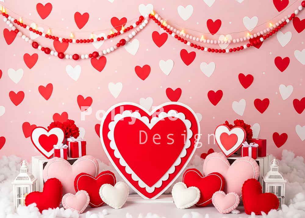 Avezano Pink Heart Wall String Light Plush Heart Photography Backdrop Designed By Polly Ro Design