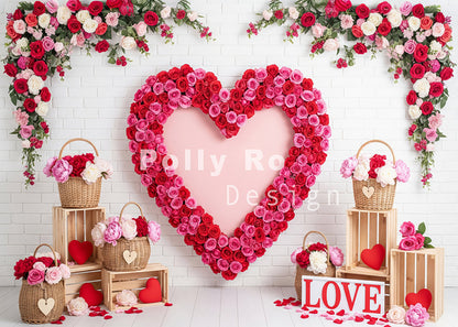 Avezano Floral Heart Frame LOVE Sign Basket Photography Backdrop Designed By Polly Ro Design
