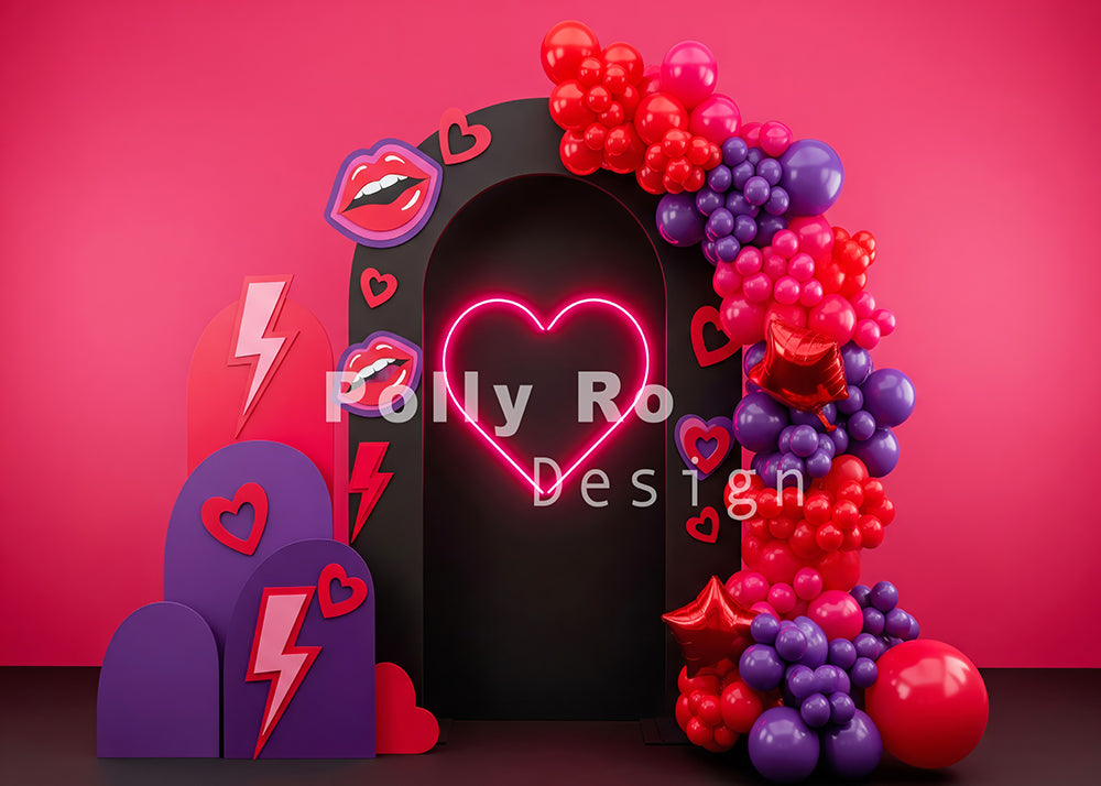 Avezano Neon Heart Lip Lightning Balloon Photography Backdrop Designed By Polly Ro Design