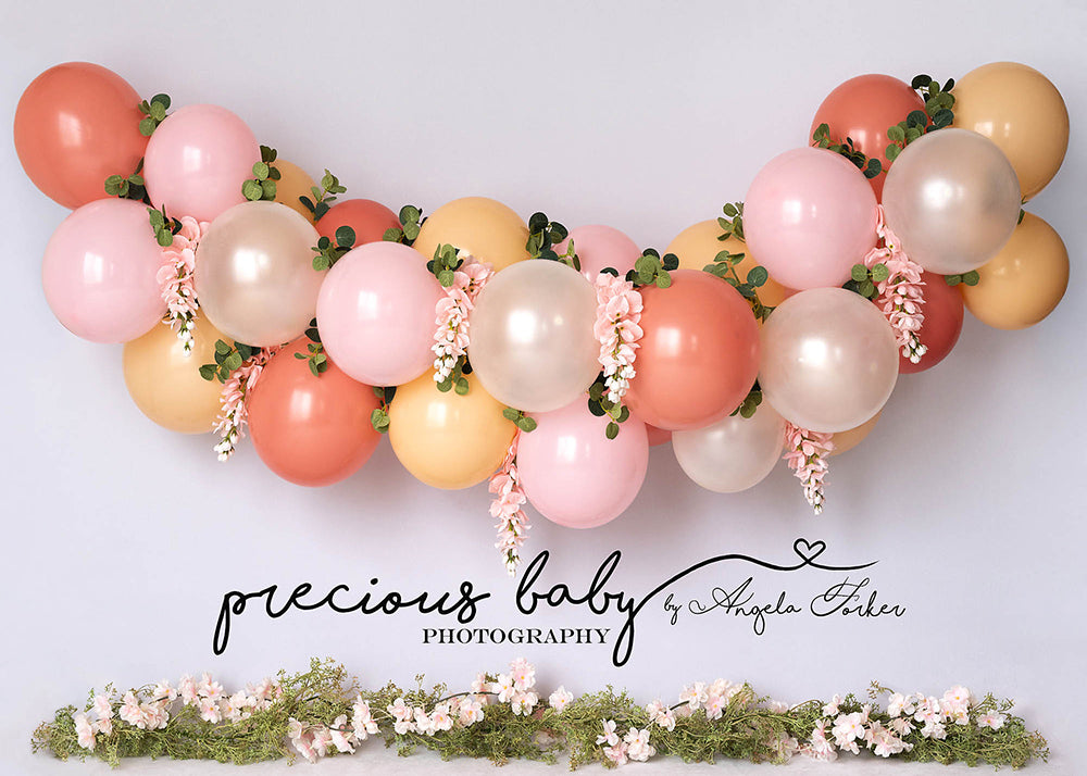 Avezano Peach Pink Balloon Floral Vine Photography Backdrop Designed By Angela Forker