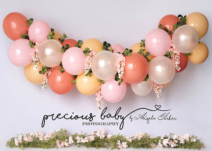 Avezano Peach Pink Balloon Floral Vine Photography Backdrop Designed By Angela Forker