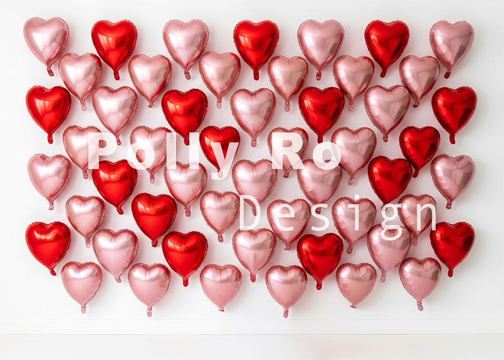 Avezano Valentine's Day Red Pink Heart Balloon Wall Photography Backdrop Designed By Polly Ro Design