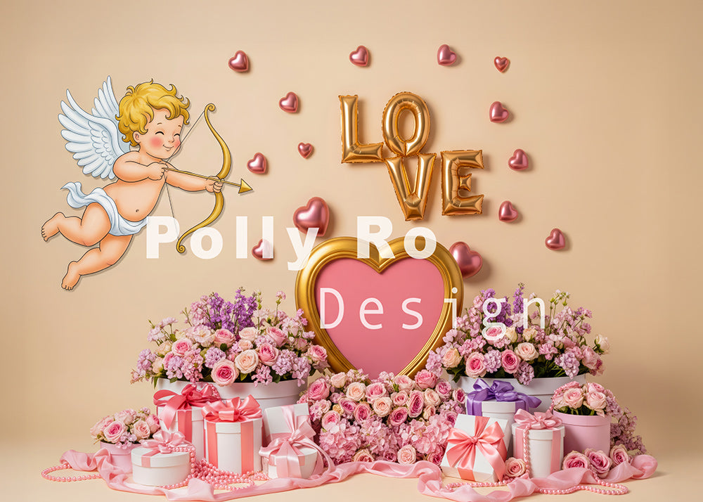 Avezano Valentine's Day Cupid LOVE Heart Floral Gift Photography Backdrop Designed By Polly Ro Design
