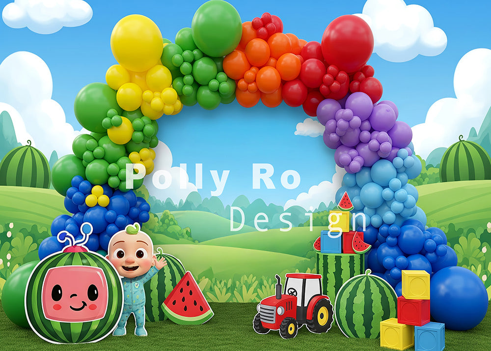 Avezano Rainbow Balloon Arch Watermelon Farm Photography Backdrop Designed By Polly Ro Design