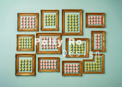 Avezano Pastel Macaron Gold Frame Arrangement Mint Photography Backdrop Designed By Polly Ro Design