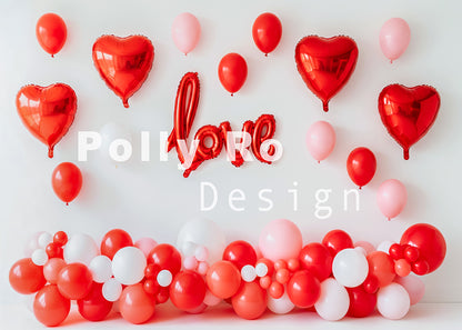 Avezano Red Heart Balloon "Love" Letter Valentine's Day Theme Photography Backdrop Designed By Polly Ro Design