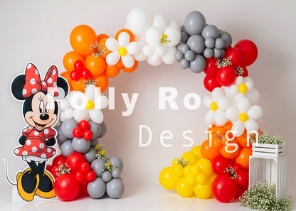 Avezano Mini Mouse Colorful Balloon Arch Floral Accent Photography Backdrop Designed By Polly Ro Design