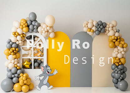 Avezano Tom and Jerry Neutral Tone Balloon Arch Window Accent Photography Backdrop Designed By Polly Ro Design