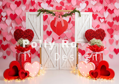 Toile de fond pour photographie de baiser de roses et de ballons de la Saint-Valentin d'Avezano conçue par Polly Ro Design